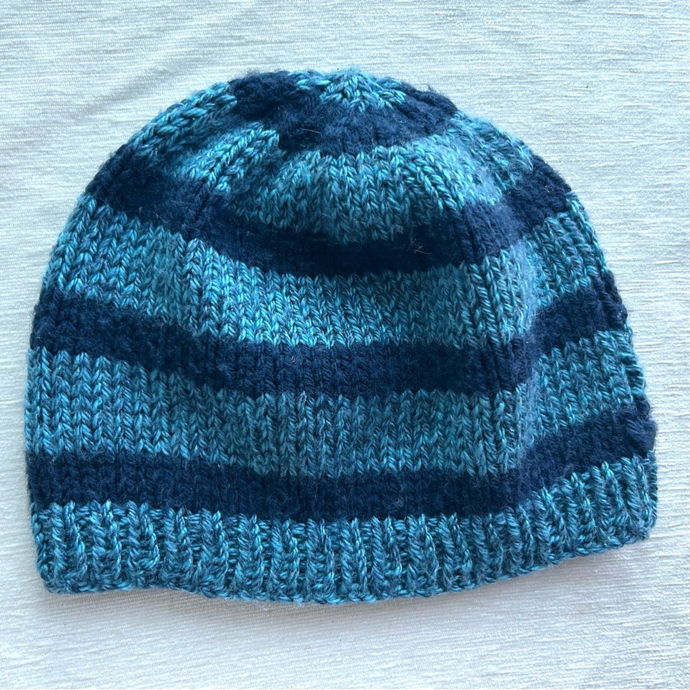 Striped Blue Knit Kids Hat